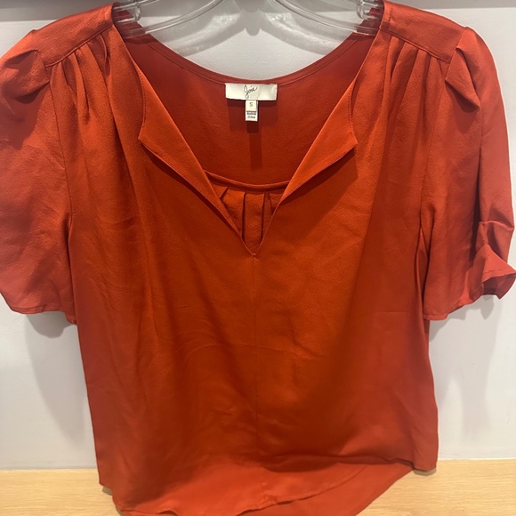 JOIE Amone Pleat Split Neck Silk Blouse Top in Rust Size Small - MSRP $298 - Picture 4 of 8